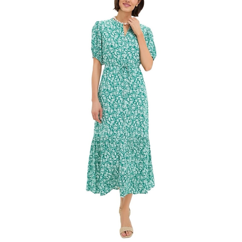 Hyacinth House Tuckernuck Green Micro Floral Frannie Tiered Maxi Dress Medium